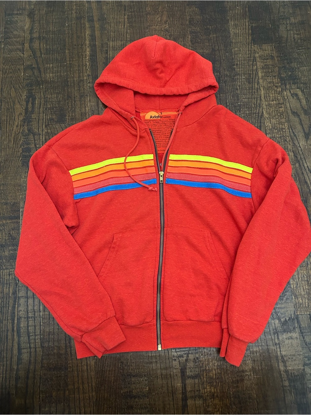 Aviator Nation 5 Stripe Relaxed Zip Hoodie Size S